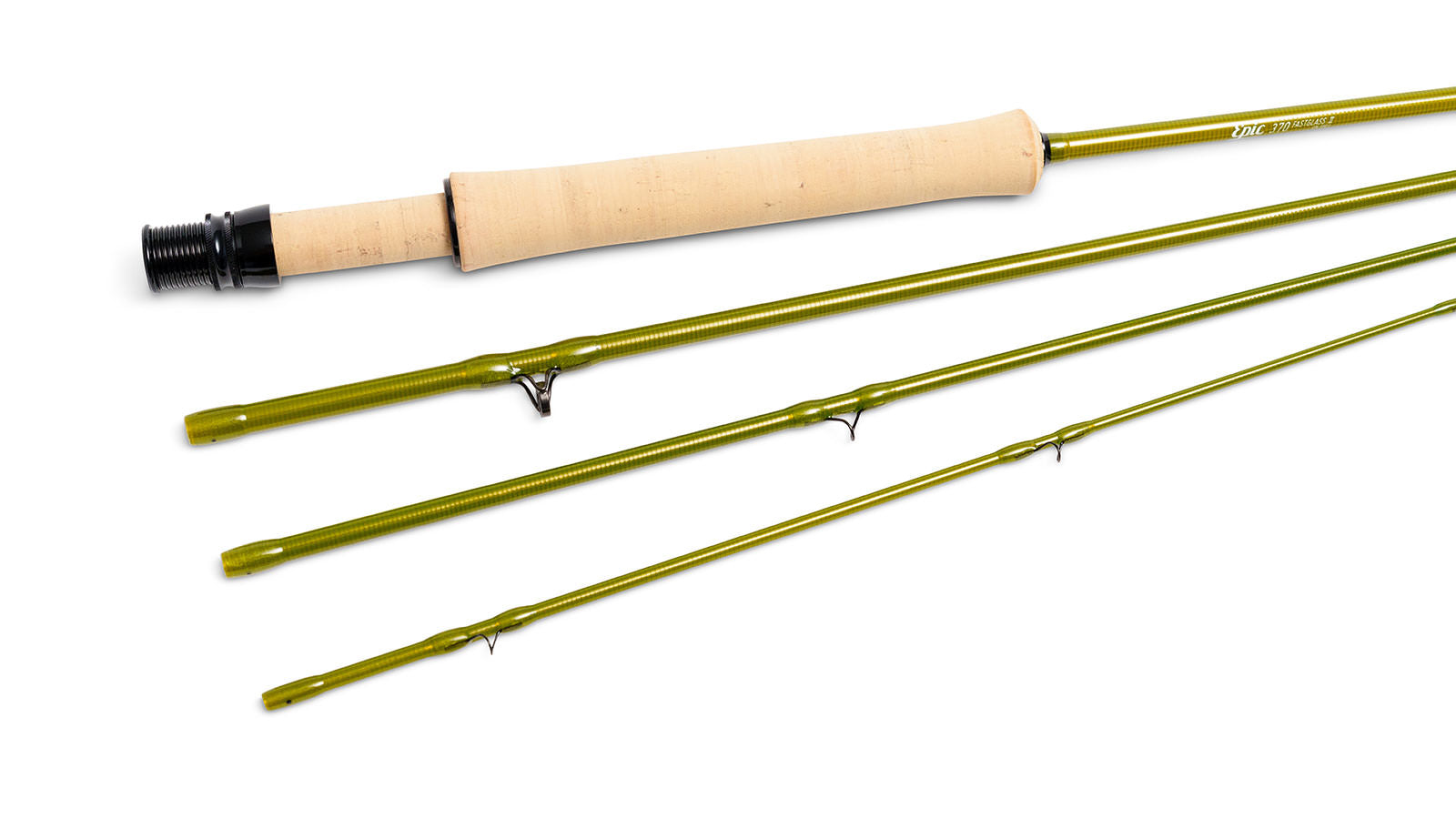 Epic Fly Fishing rod with slim wells cork grip on a white background