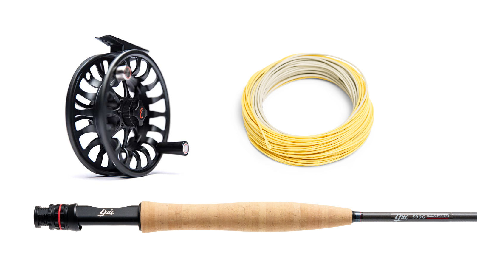 590G Fly Fishing rod with Backcountry reel and line on a white background
