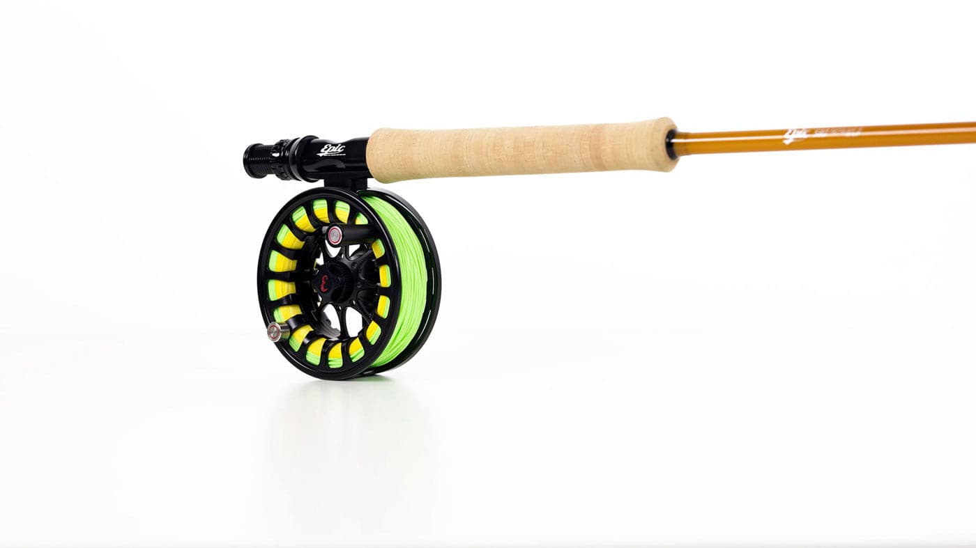 Epic 5 weight 580 Reference fiberglass fly rod and backcountry reel with FLOR cork grip