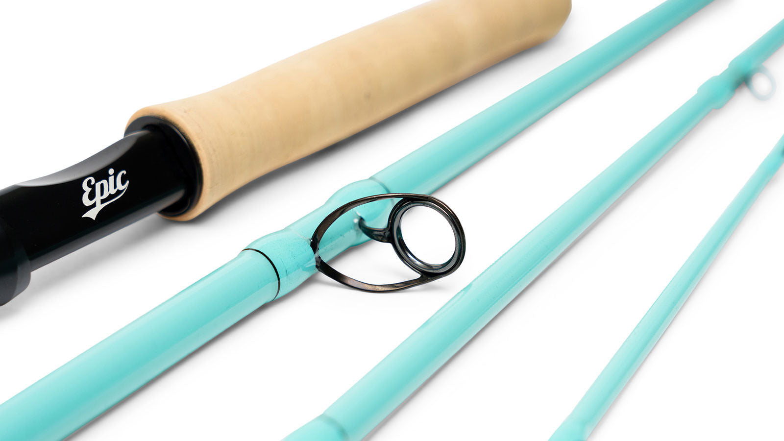 High quality stripping guide on light blue fly fishing rod